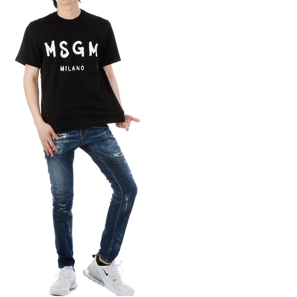 MSGM 21FW 2000MM510 99 브러시드 로고 반팔 티셔츠