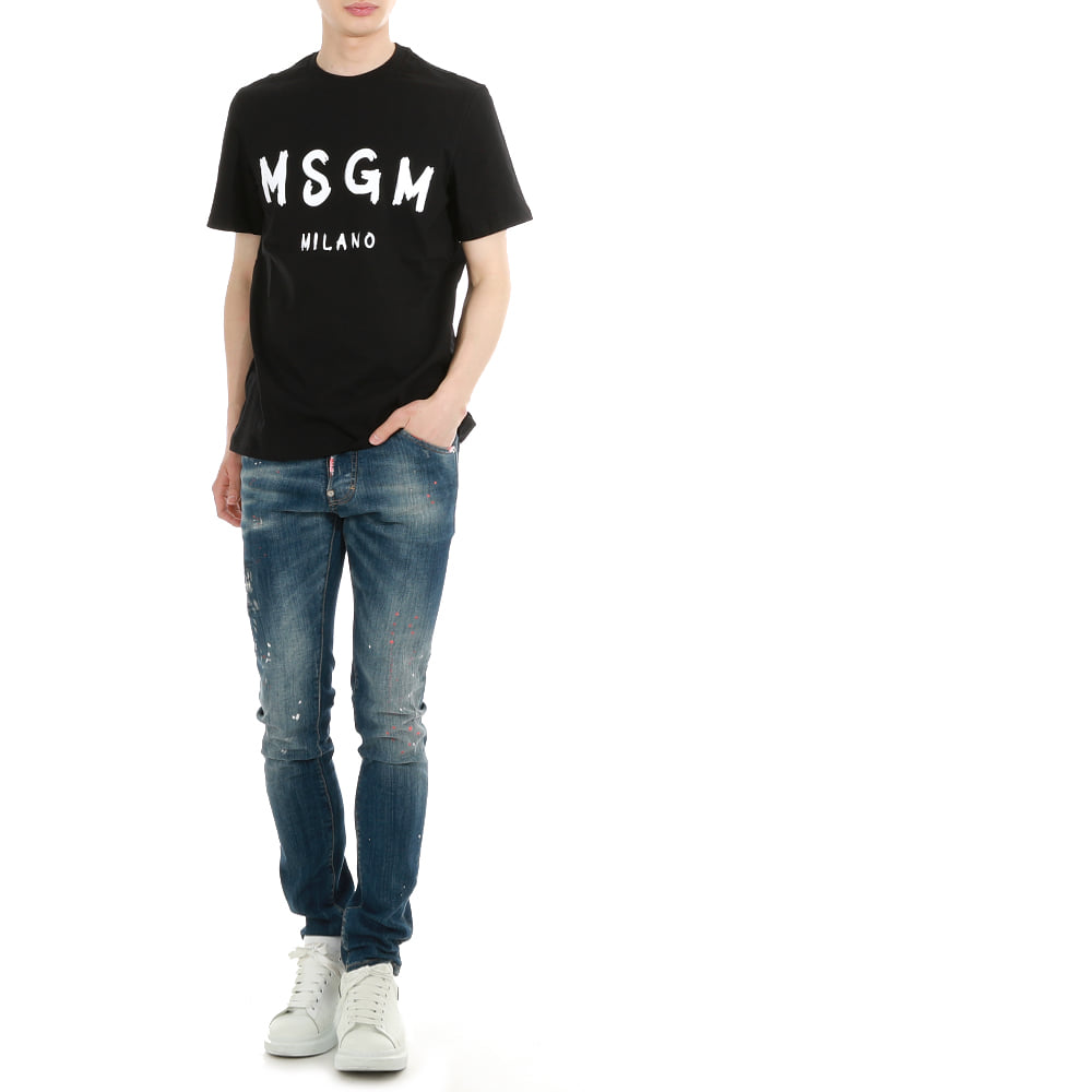 MSGM 22SS 2000MM510 99 브러시드 로고 반팔 티셔츠