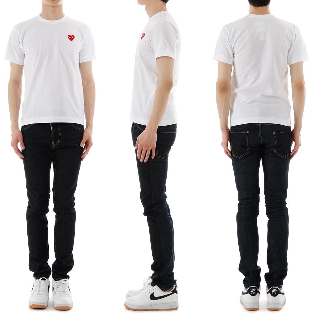 꼼데가르송 AZT108 WHITE 클래식 레드하트 와펜 반팔 티셔츠