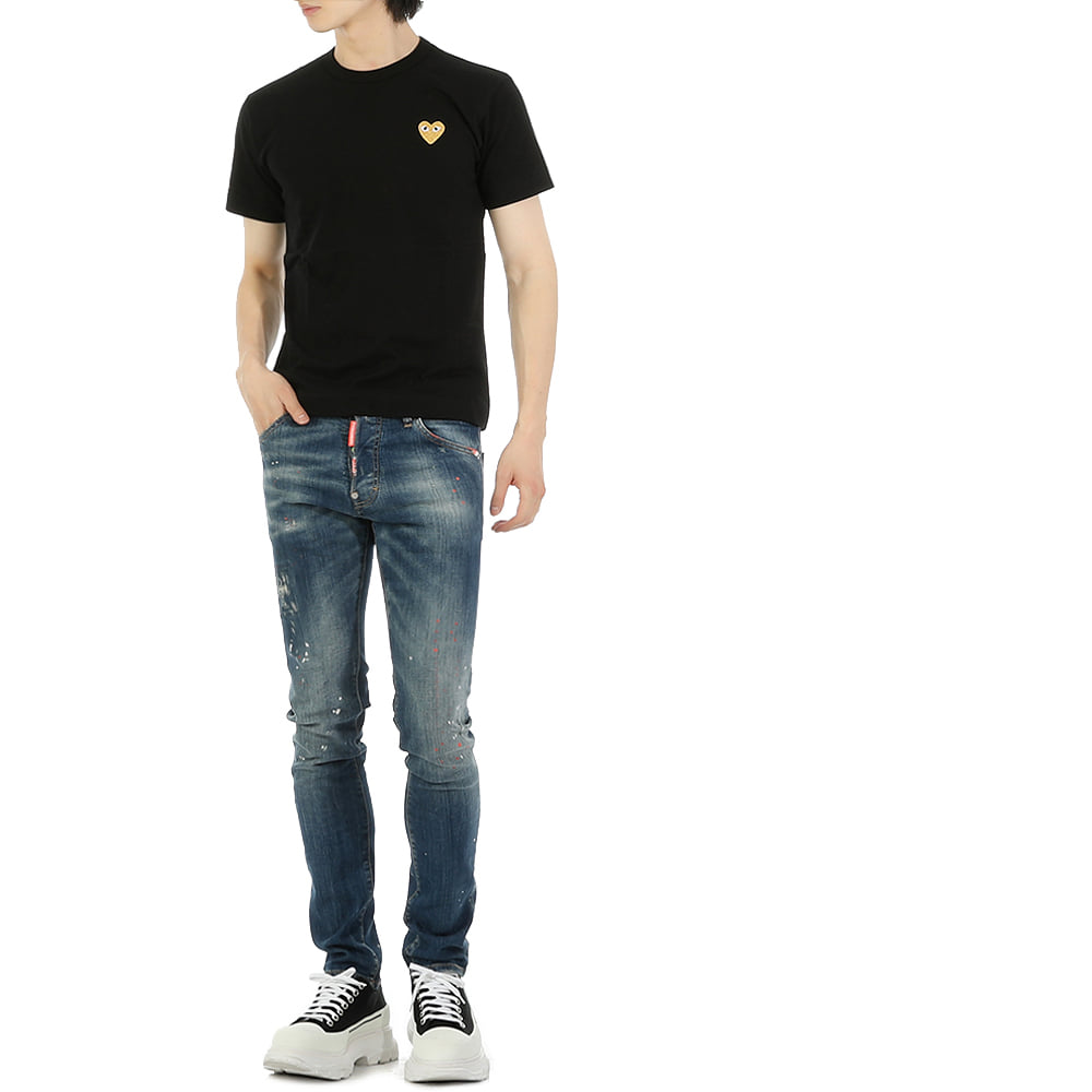 꼼데가르송 AZT216 BLACK 골드하트 와펜 반팔 티셔츠