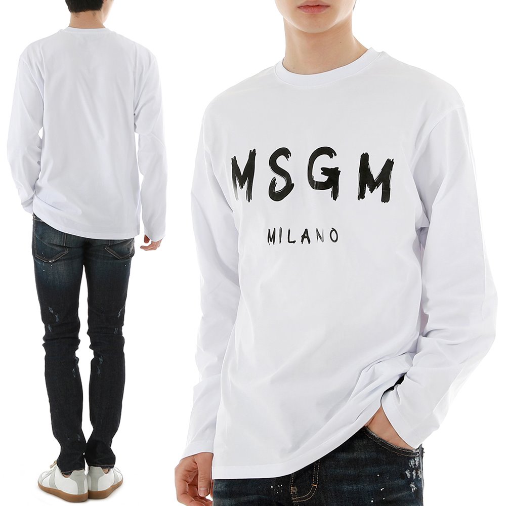 MSGM 22SS 2000MM511 01 브러시드 로고 티셔츠