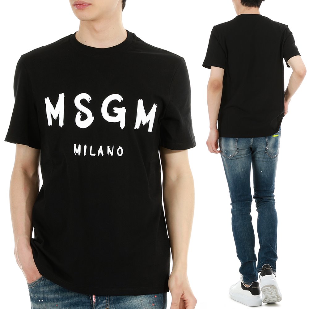 MSGM 22SS 2000MM510 99 브러시드 로고 반팔 티셔츠