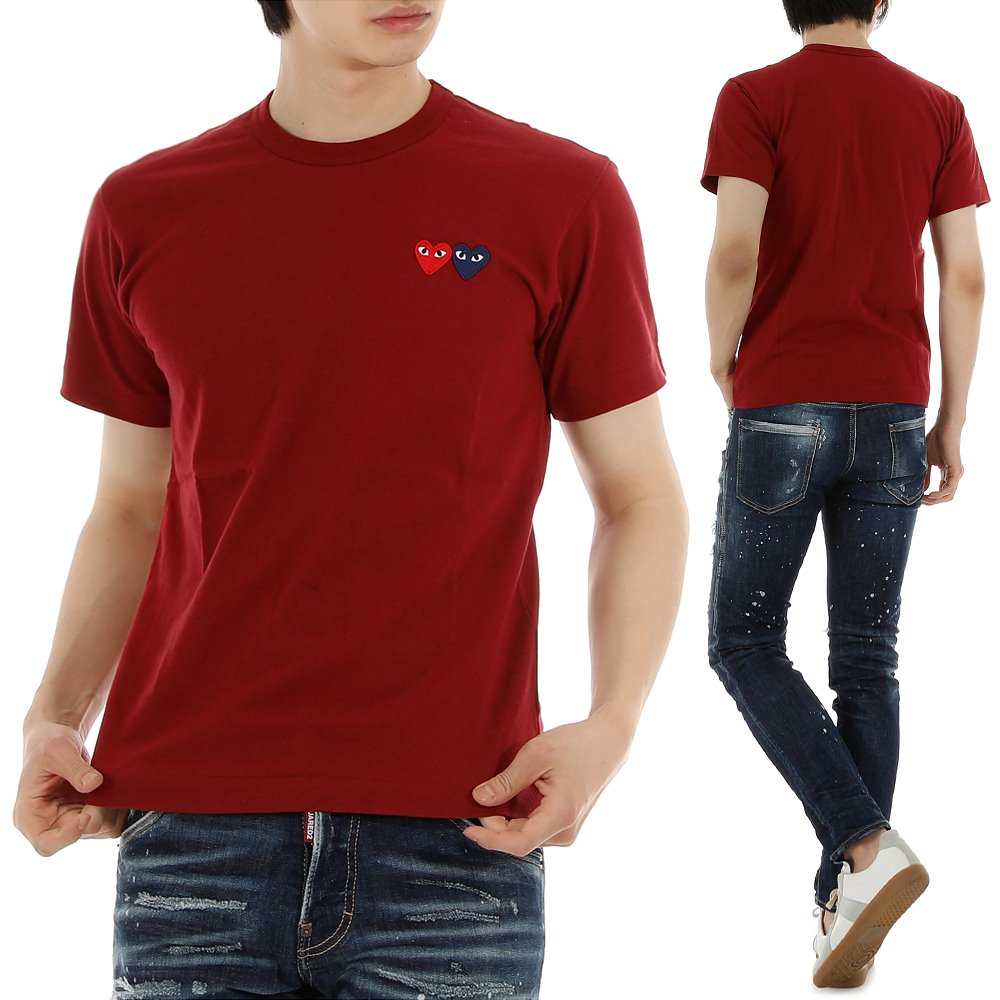 꼼데가르송 22SS AZT226 RED 더블하트 와펜 반팔 티셔츠
